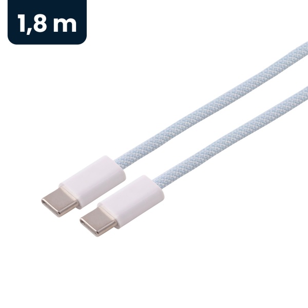 2er-Set USB-C Ladekabel 1,8 m 240W, USB-C auf USB-C Kabel blau mit Textilgeflecht, PD 3.1 Schnellladekabel und USB 2.0 Datenkabel für Notebook, Tablet, Handy