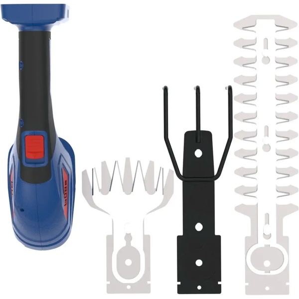 Akku Grasschere und Strauchschere 18V Set mit Harke, Rasenkantenschere 100 mm, Heckenschere 200 mm, 3in1 Gartenschere ohne Akku und Ladegerät