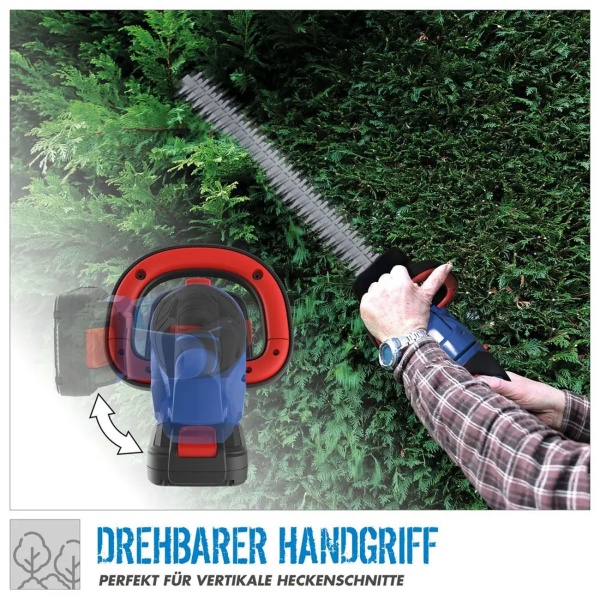 Akku Heckenschere 18V mit 51 cm Schnittlänge, kabellose Heckenschere mit Diamantschliff Messern und drehbarem Griff, ohne Akku und Ladegerät