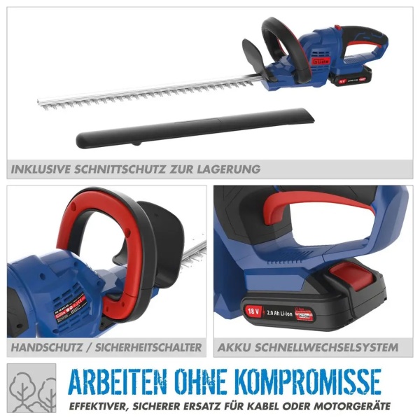 Akku Heckenschere 18V mit 51 cm Schnittlänge, kabellose Heckenschere mit Diamantschliff Messern und drehbarem Griff, ohne Akku und Ladegerät