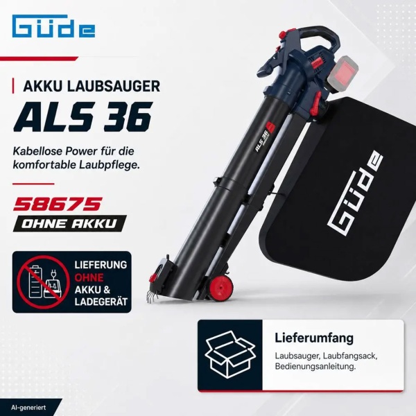 Akku Laubsauger 36V mit Häcksler, Laubbläser und Laubsauger 3 in 1 mit Turbo, 45 l Fangsack, Rollen und Schultergurt, ohne Akku und Ladegerät