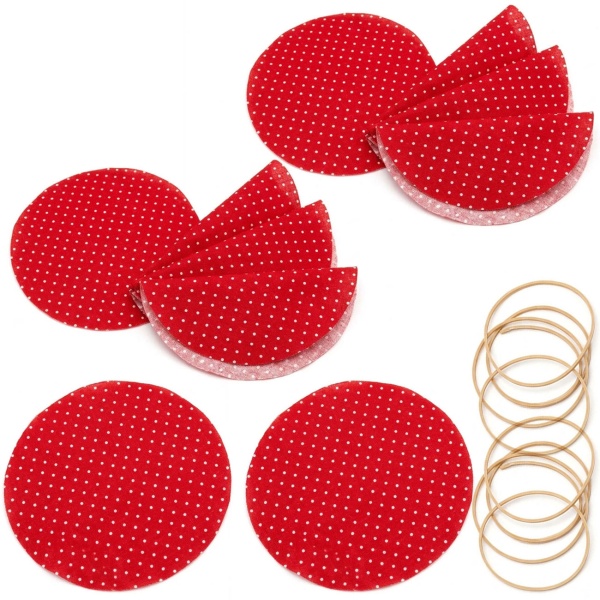 Einmachglas Deckchen aus Baumwolle 10 Stück, rund Ø 14,5 cm, Stoffdeckchen rot mit weissen Punkten inkl. Gummibänder, für Marmeladengläser und Geschenke