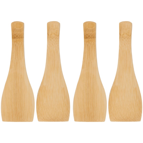 4er Set Raclette Spatel, 13,5 x 4 cm, Raclettespachtel aus Bambus, schonender Holzschaber für beschichtete Raclette Pfännchen und Grillplatten