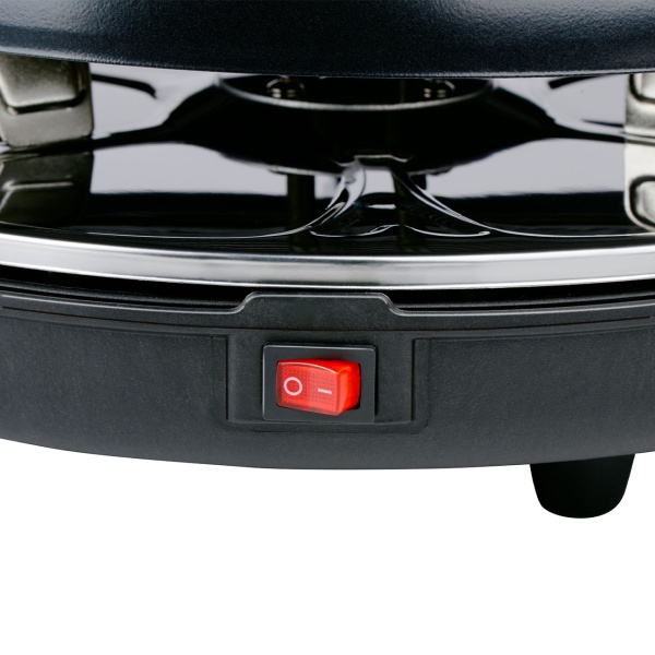 Raclette Grill rund für 6 Personen 800 W, Raclette Ofen mit abnehmbarer antihaftbeschichteter Grillplatte und 6 ovalen Pfännchen, Edelstahl Reflektor