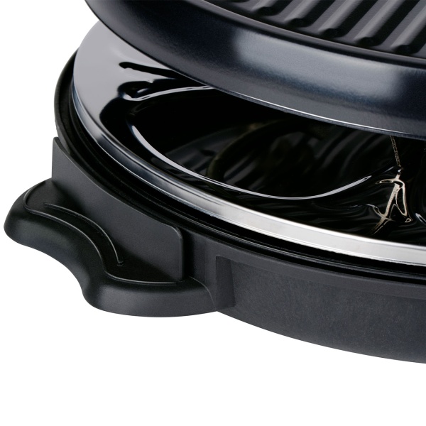 Raclette Grill rund für 6 Personen 800 W, Raclette Ofen mit abnehmbarer antihaftbeschichteter Grillplatte und 6 ovalen Pfännchen, Edelstahl Reflektor