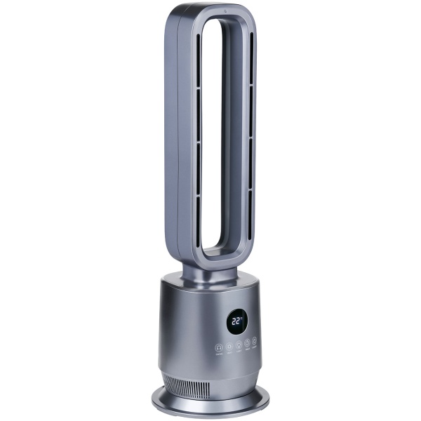 Heizlüfter ohne Rotor 2000 W, rotorloser PTC Keramik Heizlüfter mit Fernbedienung, Thermostat, 45° Oszillation, Timer und Ambientelicht, silber