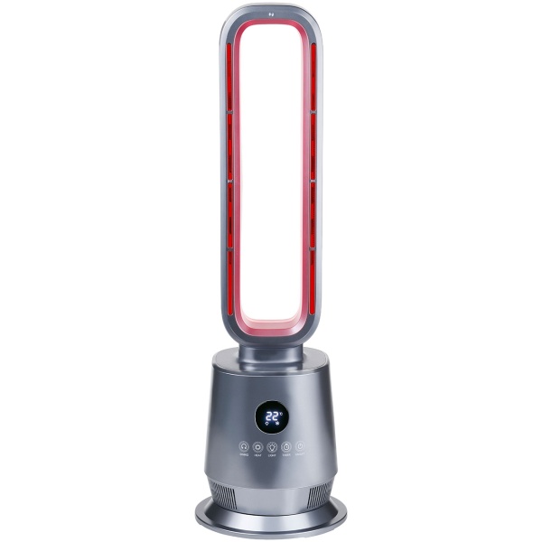 Heizlüfter ohne Rotor 2000 W, rotorloser PTC Keramik Heizlüfter mit Fernbedienung, Thermostat, 45° Oszillation, Timer und Ambientelicht, silber