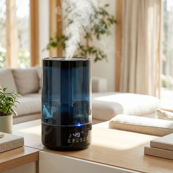 Luftbefeuchter 4,3 l mit Hygrostat und Aroma Diffusor, leiser Raumbefeuchter mit 3 Nebelstufen, Timer bis 12 h, Schlafmodus und Nachtlicht
