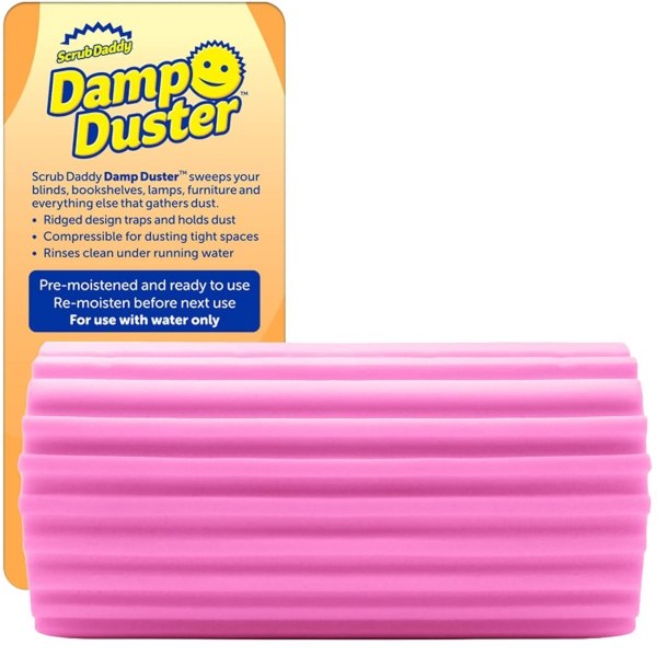 Scrub Daddy Damp Duster Pink, Staubschwamm, feuchter Staubwischer für Jalousien, Lüftungsgitter, Sockelleisten und Spiegel, wiederverwendbar und auswaschbar