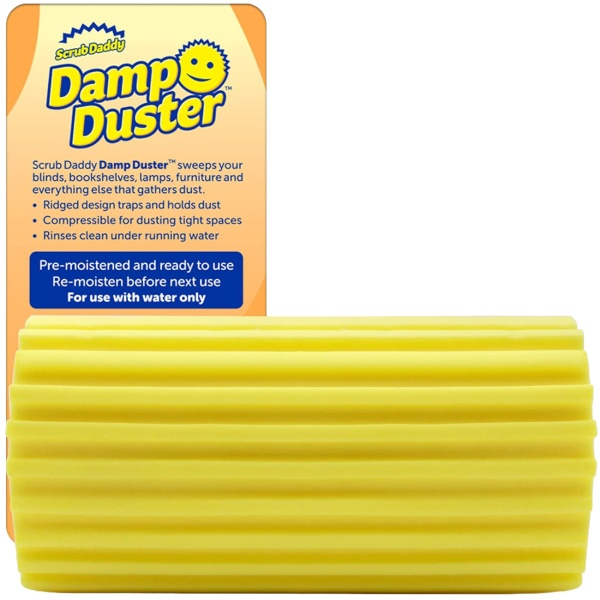 Scrub Daddy Damp Duster Gelb, Staubschwamm, feuchter Staubwischer für Jalousien, Lüftungsgitter, Sockelleisten und Spiegel, wiederverwendbar und auswaschbar