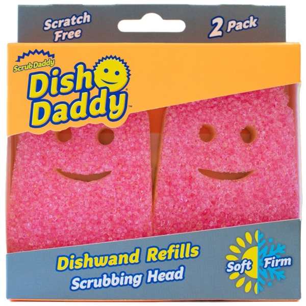 Scrub Daddy Dish Daddy Nachfüllköpfe Pink 2er-Pack, Ersatzschwamm für Spülbürste mit Seifenspender, Ersatzkopf mit Klettverschluss für Geschirr und Pfannen