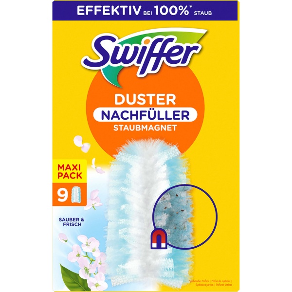 Swiffer Staubmagnet Nachfüllpack mit Febreze Duft, 9 duftende Staubtücher für den Staubmagnet Griff, Ersatztücher zum Abstauben von Möbeln und Regalen