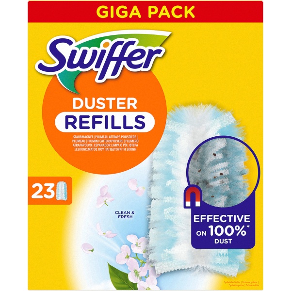 Swiffer Staubmagnet Nachfüllpack mit Febreze Duft, 23 duftende Staubtücher für den Staubmagnet Griff, Ersatztücher zum Abstauben von Möbeln und Regalen