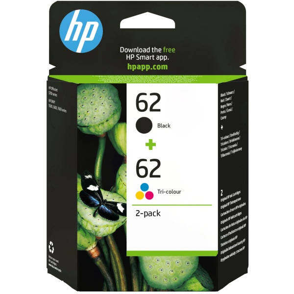 HP 62 Druckerpatronen Multipack N9J71AE, Original Tintenpatronen schwarz und dreifarbig, 2 Patronen für HP Envy und OfficeJet Drucker, auch Mobildrucker
