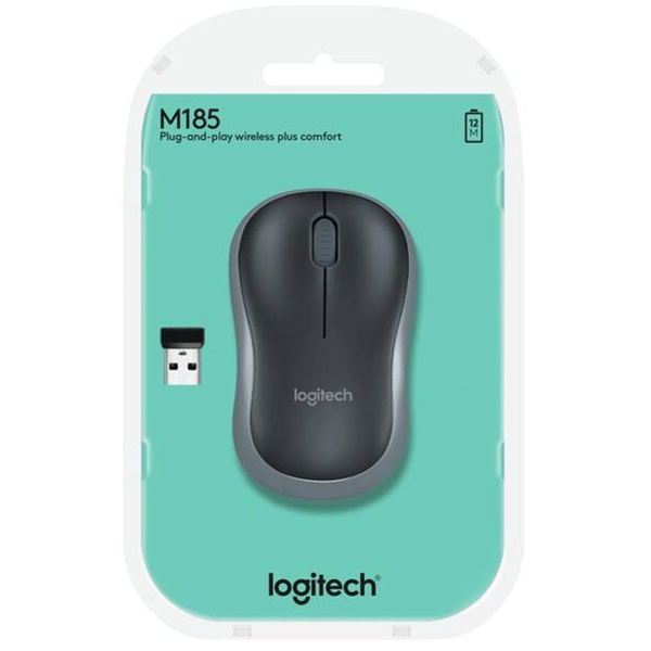Kabellose Maus Logitech M185 in Grau mit Nano USB-Empfänger, kompakte Funkmaus für Laptop und Computer, 12 Monate Laufzeit, inkl. AA-Batterie