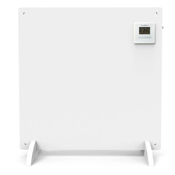 Infrarotheizung 425 W Heizpaneel 61 x 63 cm, mit digitalem Thermostat, Wochentimer und LCD-Display, IP44, freistehend oder an der Wand, weiss