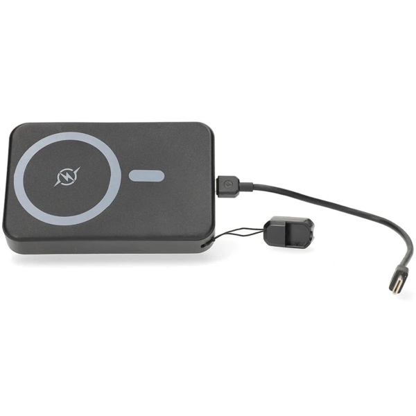 Powerbank 10.000 mAh magnetisch mit kabellosem Laden bis 25 W, USB-C bis 35 W, LCD-Display und Standfunktion, kompakter Akku für Smartphone, schwarz