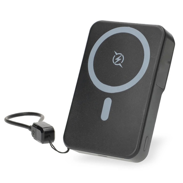 Powerbank 10.000 mAh magnetisch mit kabellosem Laden bis 25 W, USB-C bis 35 W, LCD-Display und Standfunktion, kompakter Akku für Smartphone, schwarz