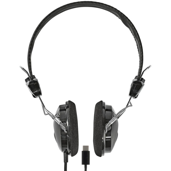 On-Ear Kopfhörer mit USB-C Kabel, kabelgebunden mit 40 mm Treibern, gepolsterten Ohrpolstern und verstellbarem Kopfbügel, geflochtenes Kabel 1,1 m, schwarz