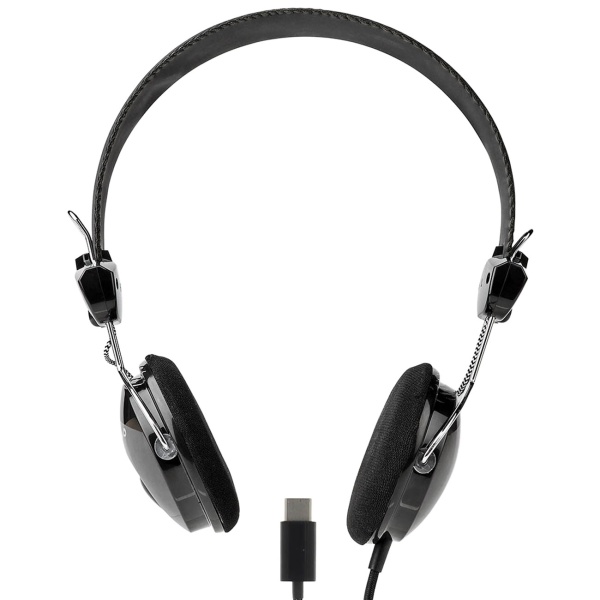 On-Ear Kopfhörer mit USB-C Kabel, kabelgebunden mit 40 mm Treibern, gepolsterten Ohrpolstern und verstellbarem Kopfbügel, geflochtenes Kabel 1,1 m, schwarz