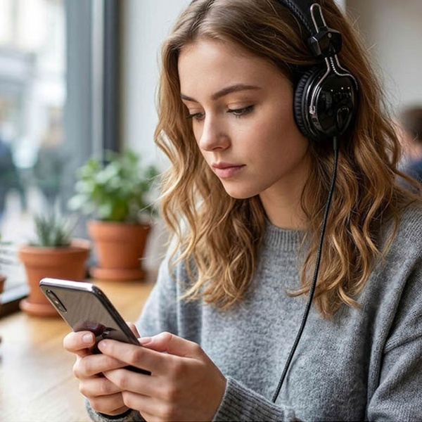 On-Ear Kopfhörer mit USB-C Kabel, kabelgebunden mit 40 mm Treibern, gepolsterten Ohrpolstern und verstellbarem Kopfbügel, geflochtenes Kabel 1,1 m, schwarz