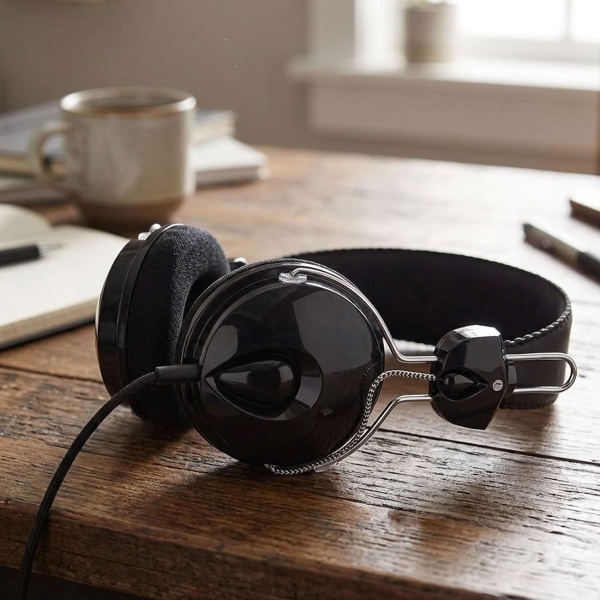 On-Ear Kopfhörer mit USB-C Kabel, kabelgebunden mit 40 mm Treibern, gepolsterten Ohrpolstern und verstellbarem Kopfbügel, geflochtenes Kabel 1,1 m, schwarz