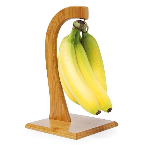Bananenständer aus Bambus - Schutz vor Druckstellen für Bananen, Trauben & Tomaten - Hält Obst länger frisch & dekorativ - 28,5 cm hoch - Natur-Aufhänger