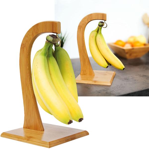 Bananenständer aus Bambus - Schutz vor Druckstellen für Bananen, Trauben & Tomaten - Hält Obst länger frisch & dekorativ - 28,5 cm hoch - Natur-Aufhänger