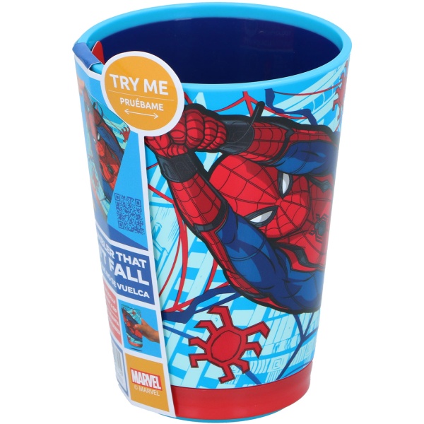 Spiderman Kinder Trinkbecher mit Kippschutz 470 ml: Bunter praktischer Kunststoffbecher für Schule, Kindergarten & unterwegs
