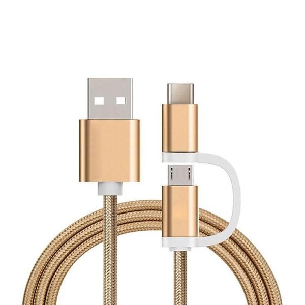 Hochwertiges 2in1 Ladekabel USB Micro auf USB C, 1 m, mit robustem Gold-Nylon-Gewebe, schnelles Laden & Datenübertragung, langlebig & flexibel