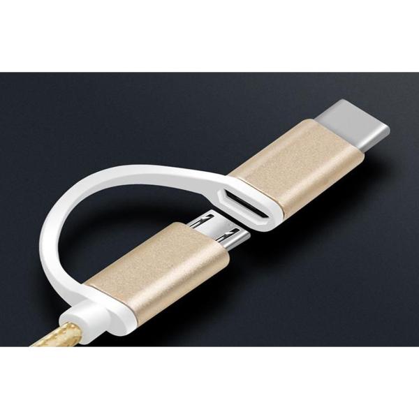 Hochwertiges 2in1 Ladekabel USB Micro auf USB C, 1 m, mit robustem Gold-Nylon-Gewebe, schnelles Laden & Datenübertragung, langlebig & flexibel