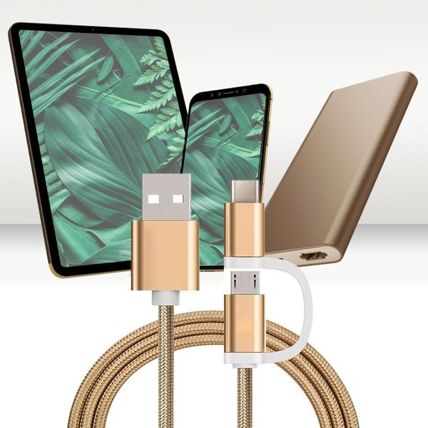Hochwertiges 2in1 Ladekabel USB Micro auf USB C, 1 m, mit robustem Gold-Nylon-Gewebe, schnelles Laden & Datenübertragung, langlebig & flexibel