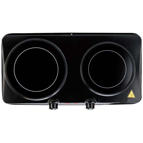 Glaskeramik Doppelkochplatte, 2 Kochfelder 16,4 & 18,8 cm, mobil - tragbar, 2.000 W, schnelles Aufheizen, ideal für Camping, Garten und Zuhause 