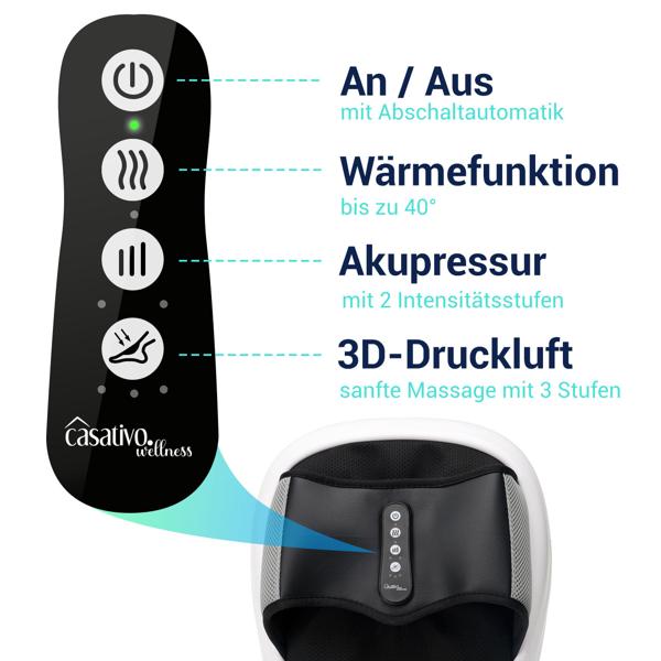 3D Shiatsu Fussmassagegerät mit Wärme & Luftdruck. Rollenmassage für Fusssohle, Ferse, Zehen inkl. Akupunkturfunktion, tiefenentspannend