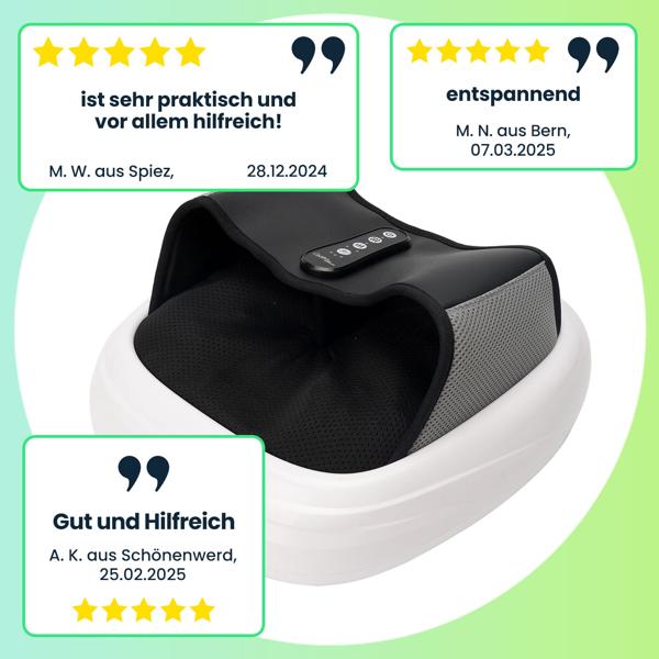 3D Shiatsu Fussmassagegerät mit Wärme & Luftdruck. Rollenmassage für Fusssohle, Ferse, Zehen inkl. Akupunkturfunktion, tiefenentspannend