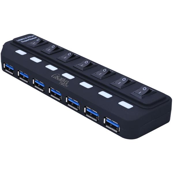 Hochwertiger aktiver USB 3.0 Hub für bis zu 7 Geräte – schneller Datentransfer, USB-A Anschlüsse, einzeln schaltbar, kompakt & leistungsstark