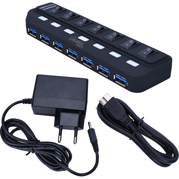 Hochwertiger aktiver USB 3.0 Hub für bis zu 7 Geräte – schneller Datentransfer, USB-A Anschlüsse, einzeln schaltbar, kompakt & leistungsstark