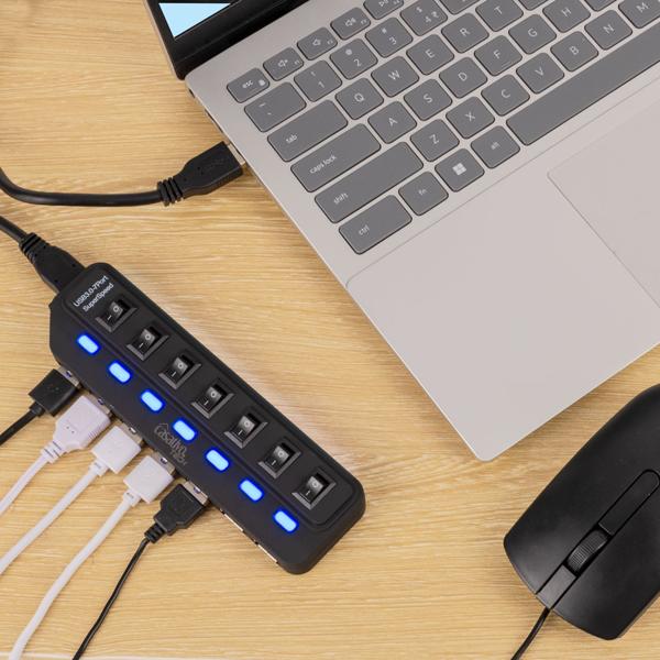 Hochwertiger aktiver USB 3.0 Hub für bis zu 7 Geräte – schneller Datentransfer, USB-A Anschlüsse, einzeln schaltbar, kompakt & leistungsstark