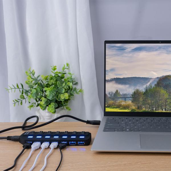 Hochwertiger aktiver USB 3.0 Hub für bis zu 7 Geräte – schneller Datentransfer, USB-A Anschlüsse, einzeln schaltbar, kompakt & leistungsstark