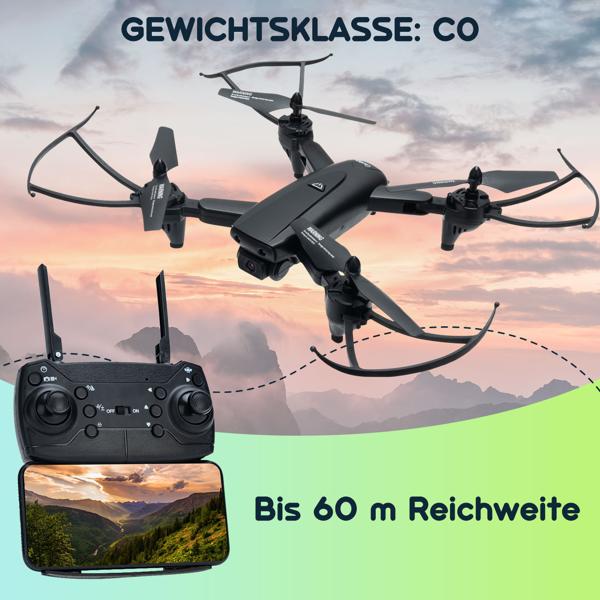 Quadrocopter-Drohne, HD Kamera, FPV, Live View per App, 6 Achsen Gyroskop, faltbar, OpticalFlow, Headless Steuerung, für Erwachsene und Kinder