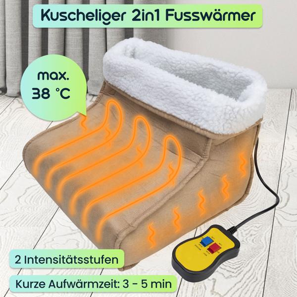 Kuscheliger 2in1 Fusswärmer, Vibrationsmassage, Fernbedienung, Teddyfutter, braun - Warme Füsse & entspannende Massage, Wohlfühlkomfort