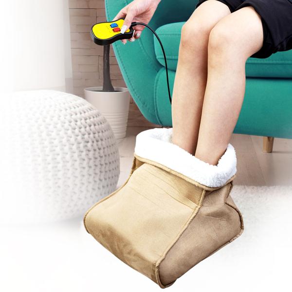 Kuscheliger 2in1 Fusswärmer, Vibrationsmassage, Fernbedienung, Teddyfutter, braun - Warme Füsse & entspannende Massage, Wohlfühlkomfort