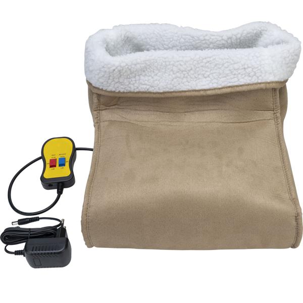 Kuscheliger 2in1 Fusswärmer, Vibrationsmassage, Fernbedienung, Teddyfutter, braun - Warme Füsse & entspannende Massage, Wohlfühlkomfort