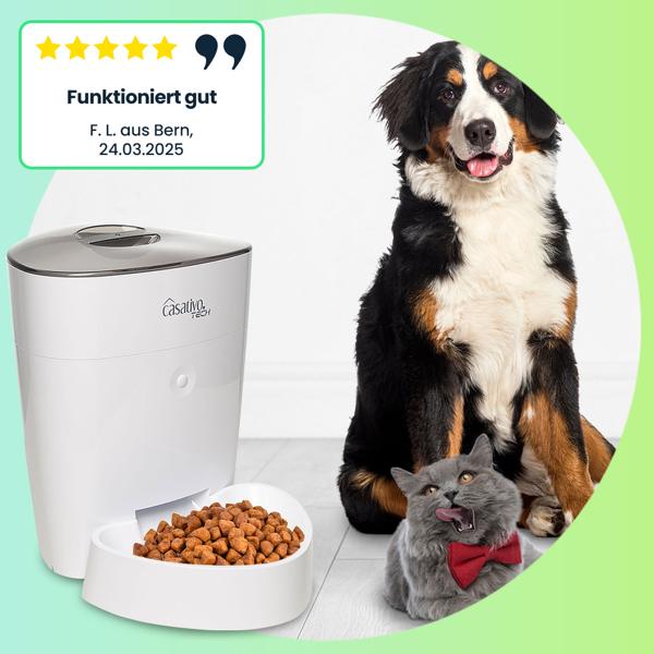 Smarter Futterspender, WLAN und App zur Steuerung, 4 Liter, für Hunde & Katzen, 1-10 Mahlzeiten am Tag, Napf abnehmbar und leicht zu Reinigen