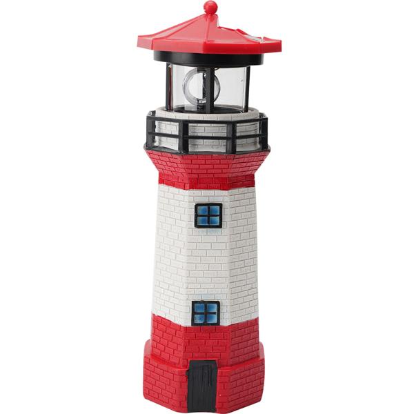 Solar-Deko-Leuchtturm mit rotierendem Reflektor: Stimmungsvolle LED-Gartenlaterne (rot-weiss) mit Lichtsensor für maritime Atmosphäre