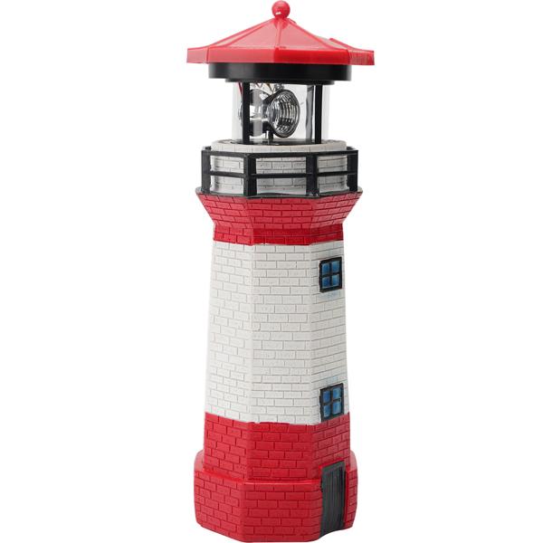 Solar-Deko-Leuchtturm mit rotierendem Reflektor: Stimmungsvolle LED-Gartenlaterne (rot-weiss) mit Lichtsensor für maritime Atmosphäre