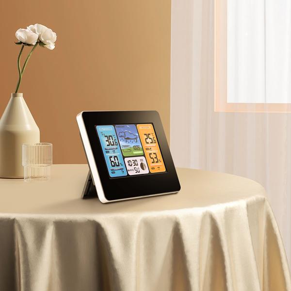 Moderne WLAN Wetterstation, Aussenfühler, Farbdisplay, Uhr, Wettertendenz, Luftfeuchtigkeit. App-Analyse für Wetterhistorie. Präzise Wetterdaten