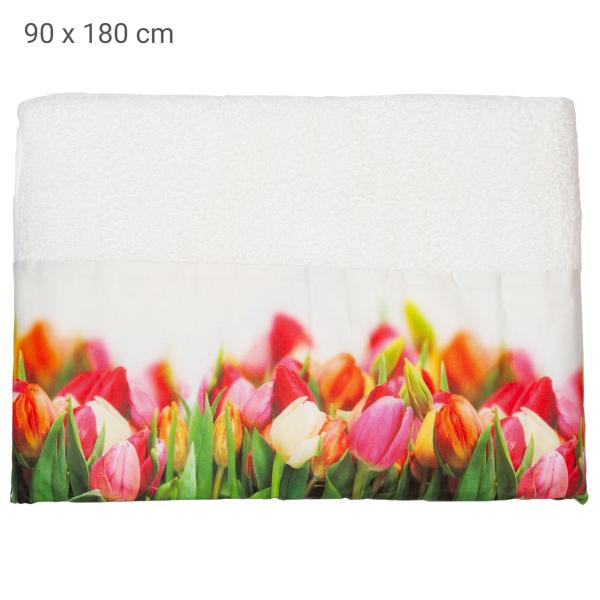 Badetuch Tulpenspiel - Kuschelig weiches Baumwoll-Duschtuch für Gästebad - 90x180 cm - Hautfreundlich & saugstark - Maschinenwaschbar 60°