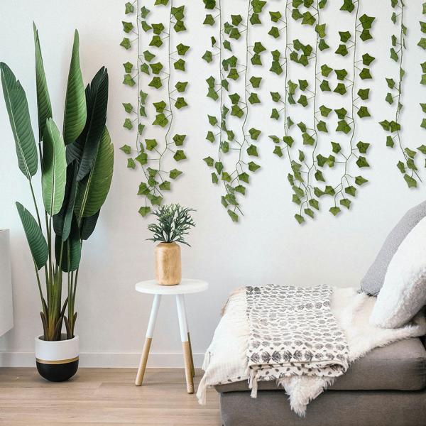 Efeu Deko Girlanden, 24er-Set, Kunstoff und Textilfasern, täuschend echt, jeweils 2,2 m Länge und 81 Blätter zur stilvollen Wanddekoration