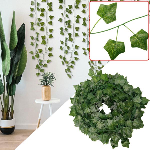 Efeu Deko Girlanden, 24er-Set, Kunstoff und Textilfasern, täuschend echt, jeweils 2,2 m Länge und 81 Blätter zur stilvollen Wanddekoration